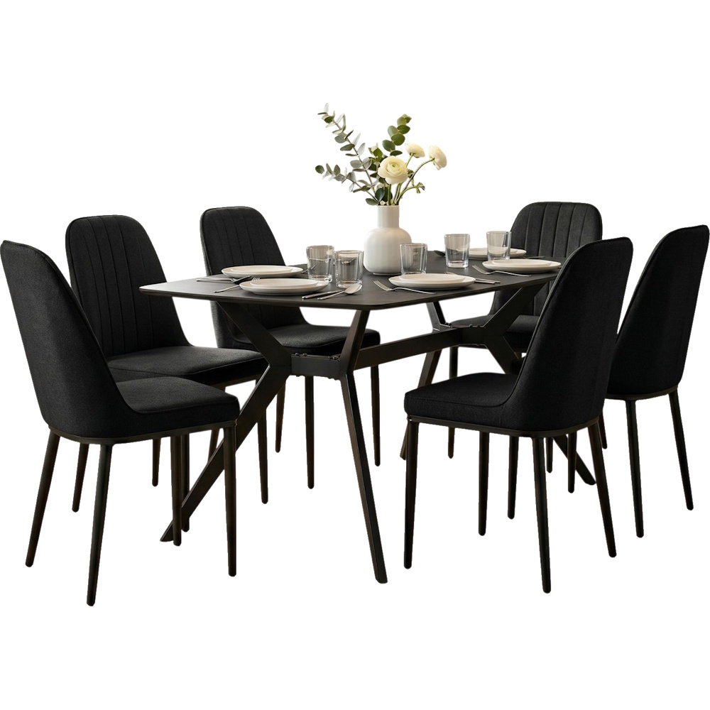 פינת אוכל מעוצבת כולל שולחן קרמיקה ו-4 כסאות Tudo Design &lrm;טוסקנה-מונקו - 6 כסאות שחור