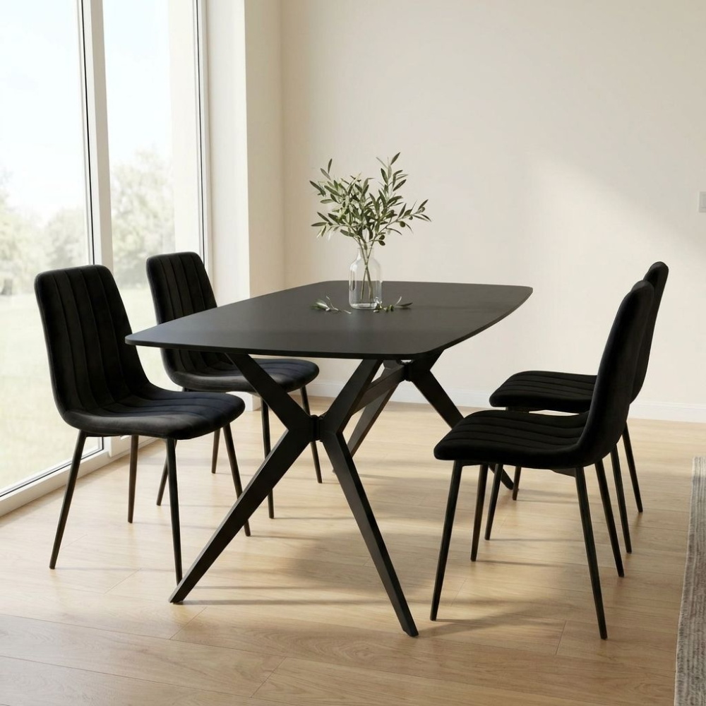 פינת אוכל מעוצבת כולל שולחן קרמיקה ו-4 כסאות Tudo Design &lrm;טוסקנה-ריביירה - 4 כסאות שחור