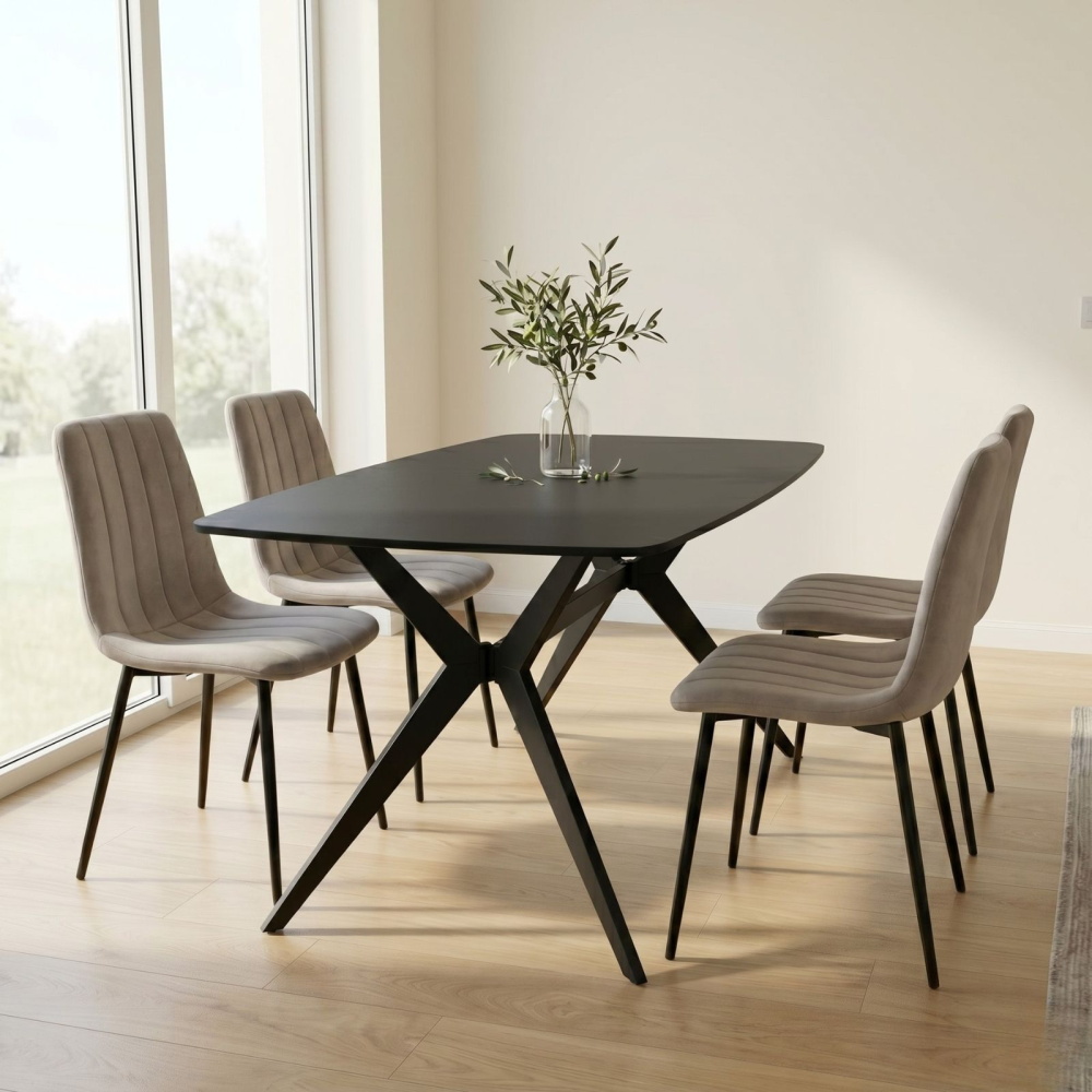 פינת אוכל מעוצבת כולל שולחן קרמיקה ו-4 כסאות Tudo Design &lrm;טוסקנה-ריביירה - 4 כסאות אפור בהיר