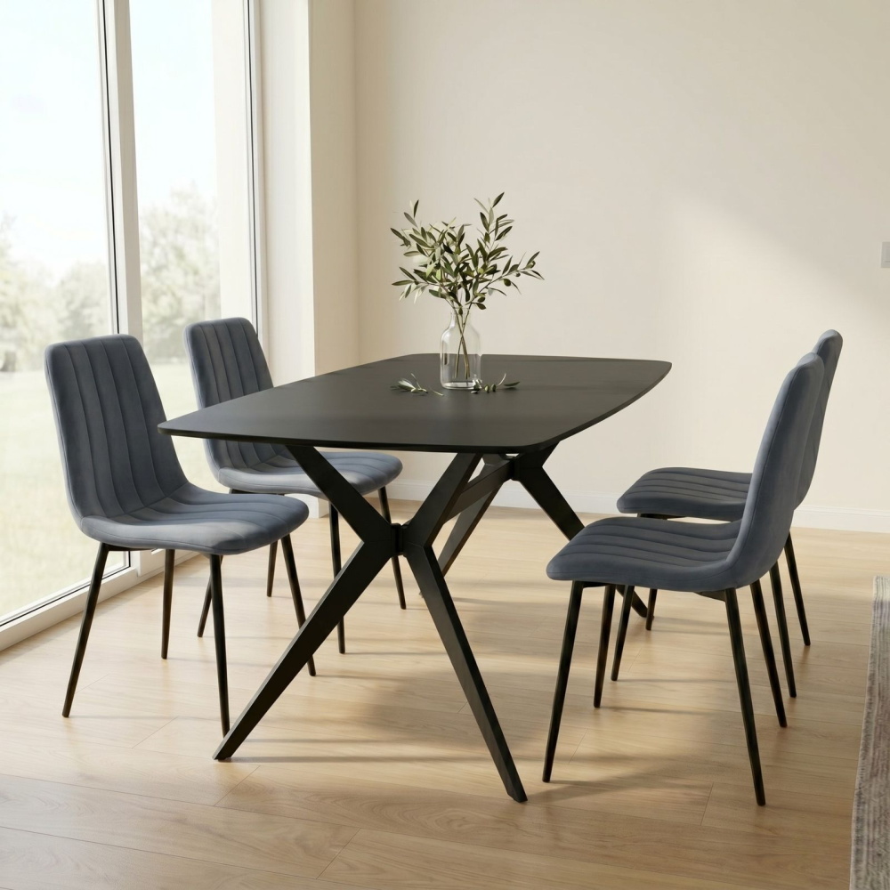 פינת אוכל מעוצבת כולל שולחן קרמיקה ו-4 כסאות Tudo Design &lrm;טוסקנה-ריביירה - 4 כסאות אפור כהה