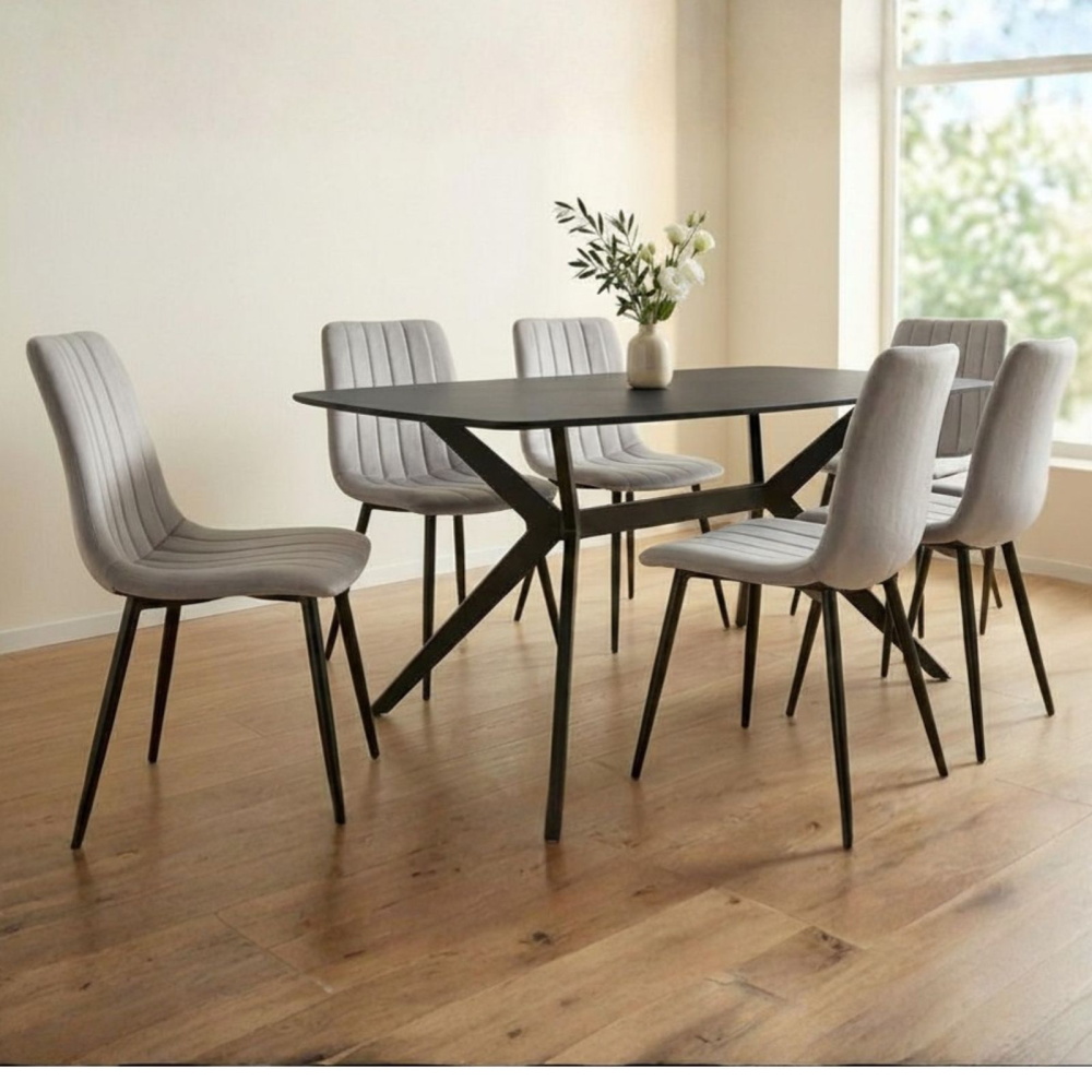 פינת אוכל מעוצבת כולל שולחן קרמיקה ו-6 כסאות Tudo Design &lrm;טוסקנה-ריביירה - 6 כסאות אפור בהיר