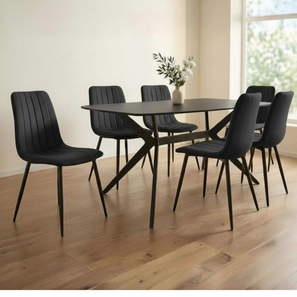 פינת אוכל מעוצבת כולל שולחן קרמיקה ו-6 כסאות Tudo Design &lrm;טוסקנה-ריביירה - 6 כסאות שחור