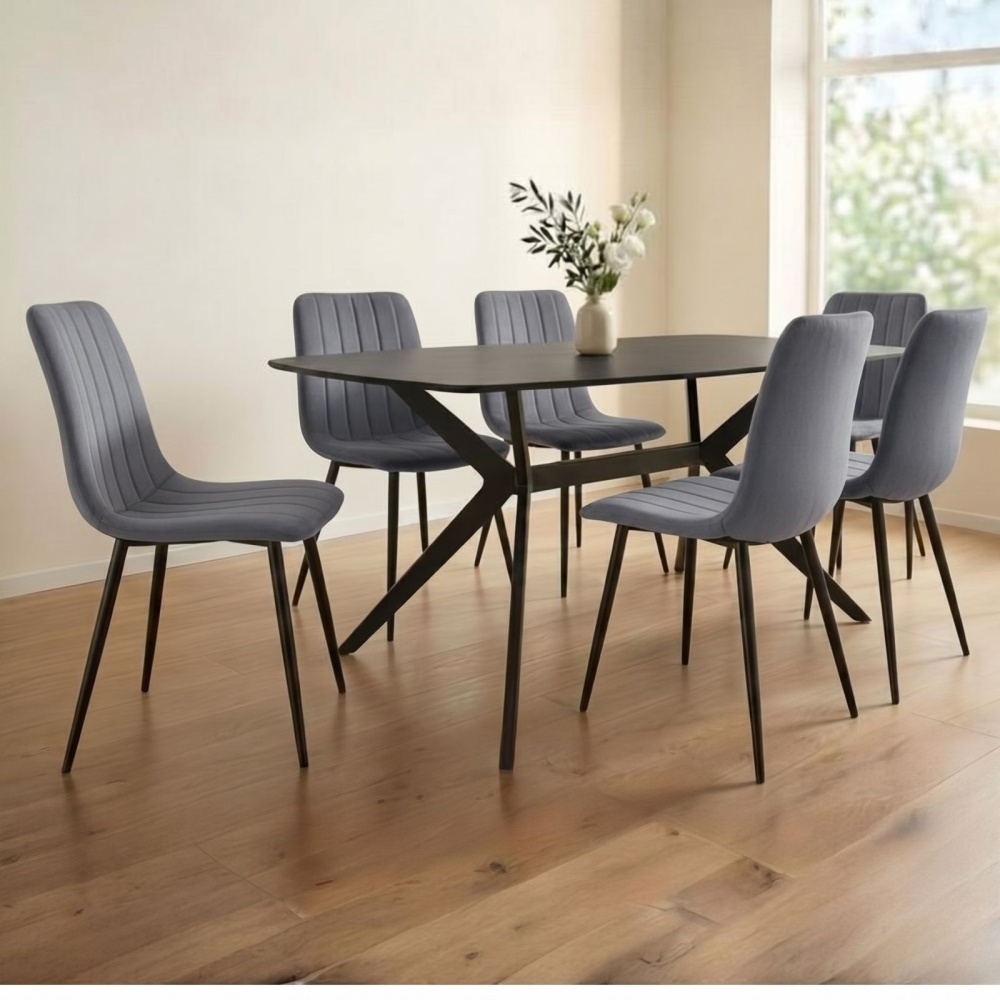 פינת אוכל מעוצבת כולל שולחן קרמיקה ו-6 כסאות Tudo Design &lrm;טוסקנה-ריביירה - 6 כסאות אפור כהה