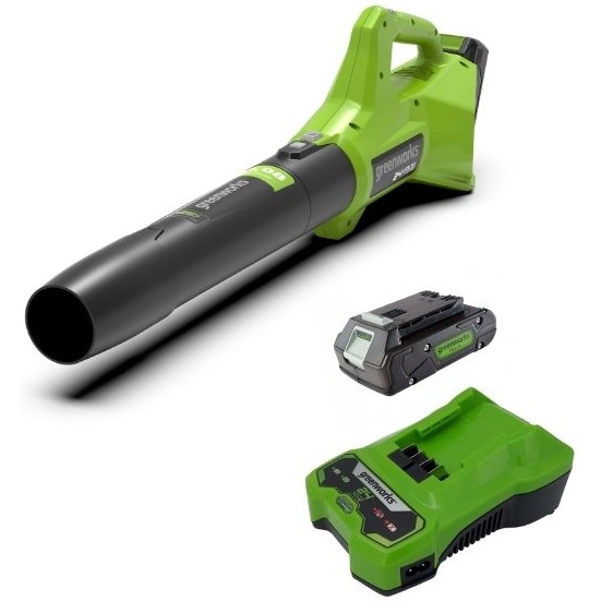 סרטון - מפוח עלים 24v כולל סוללה 2.0ah ומטען greenworks  גרין וורקס  99506-10