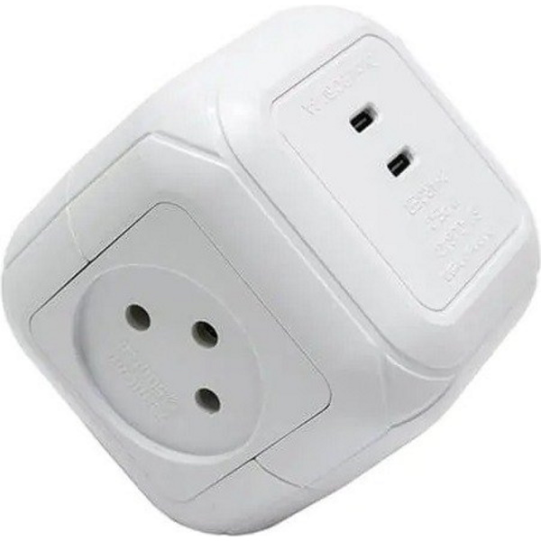 מפצל קובייה 4 שקעים כולל 2 חיבורי Semicom Switch Type-C s &lrm;SW-CUB4C