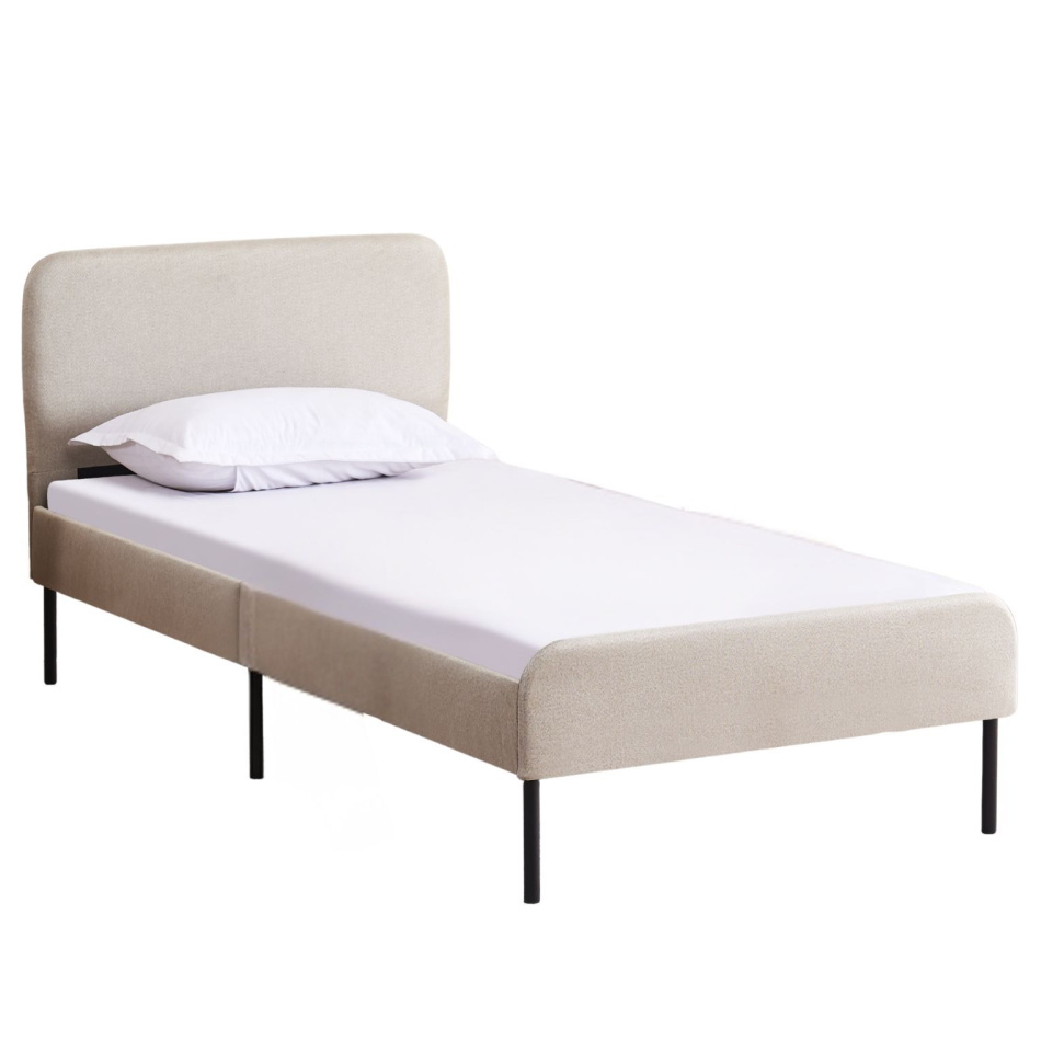 מיטת יחיד מרופדת בבד אריג Tudo Design &lrm;מיקה 90 אפור בהיר