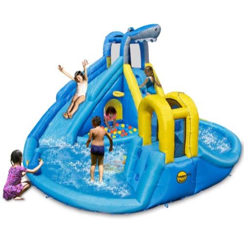 פארק מים מתנפח כולל מגלשה כפולה Happy Hop &lrm;9675 - Shark Double Slide Fun Zone