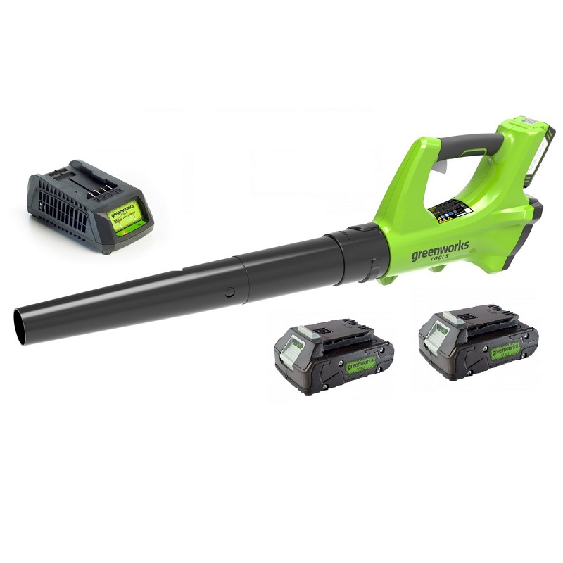 מפוח עלים 24V כולל 2 סוללות 2Ah ומטען Greenworks &lrm;99706-3