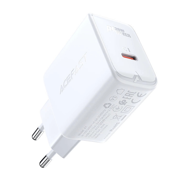 ראש מטען קיר מהיר AceFast USB-C 20W &lrm;A1 לבן