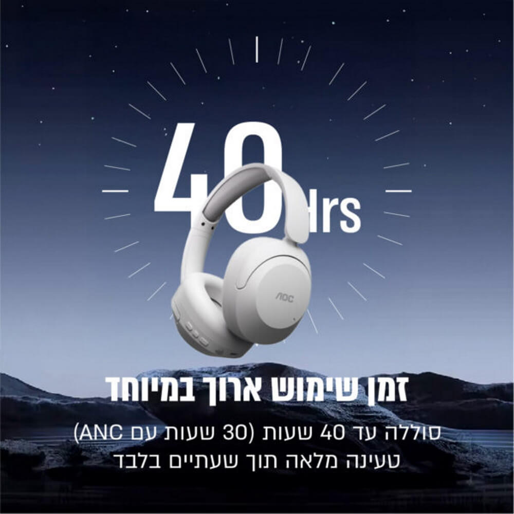 תמונה של אוזניות over ear אלחוטיות כולל סינון רעשים אקטיבי aoc