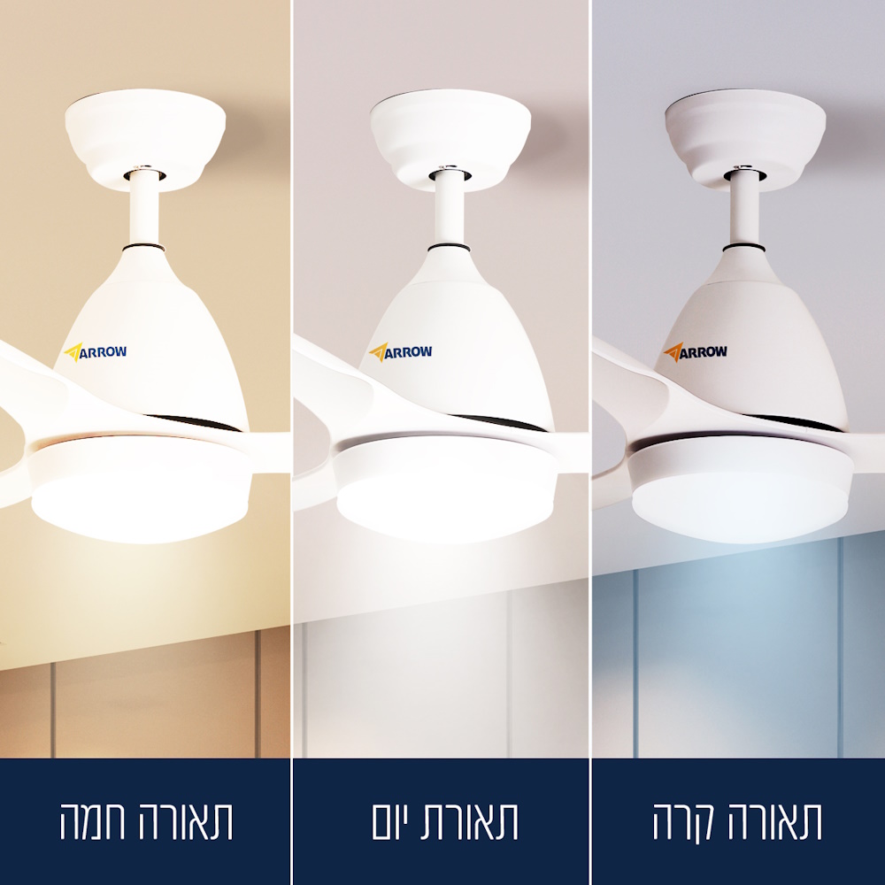 מאוורר תקרה דקורטיבי 48 כולל שלט ותאורת לד arrow 18w
