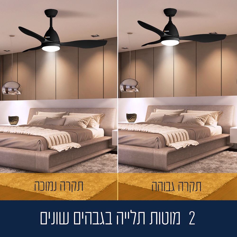 מאוורר תקרה דקורטיבי 48 כולל שלט ותאורת לד arrow 18w