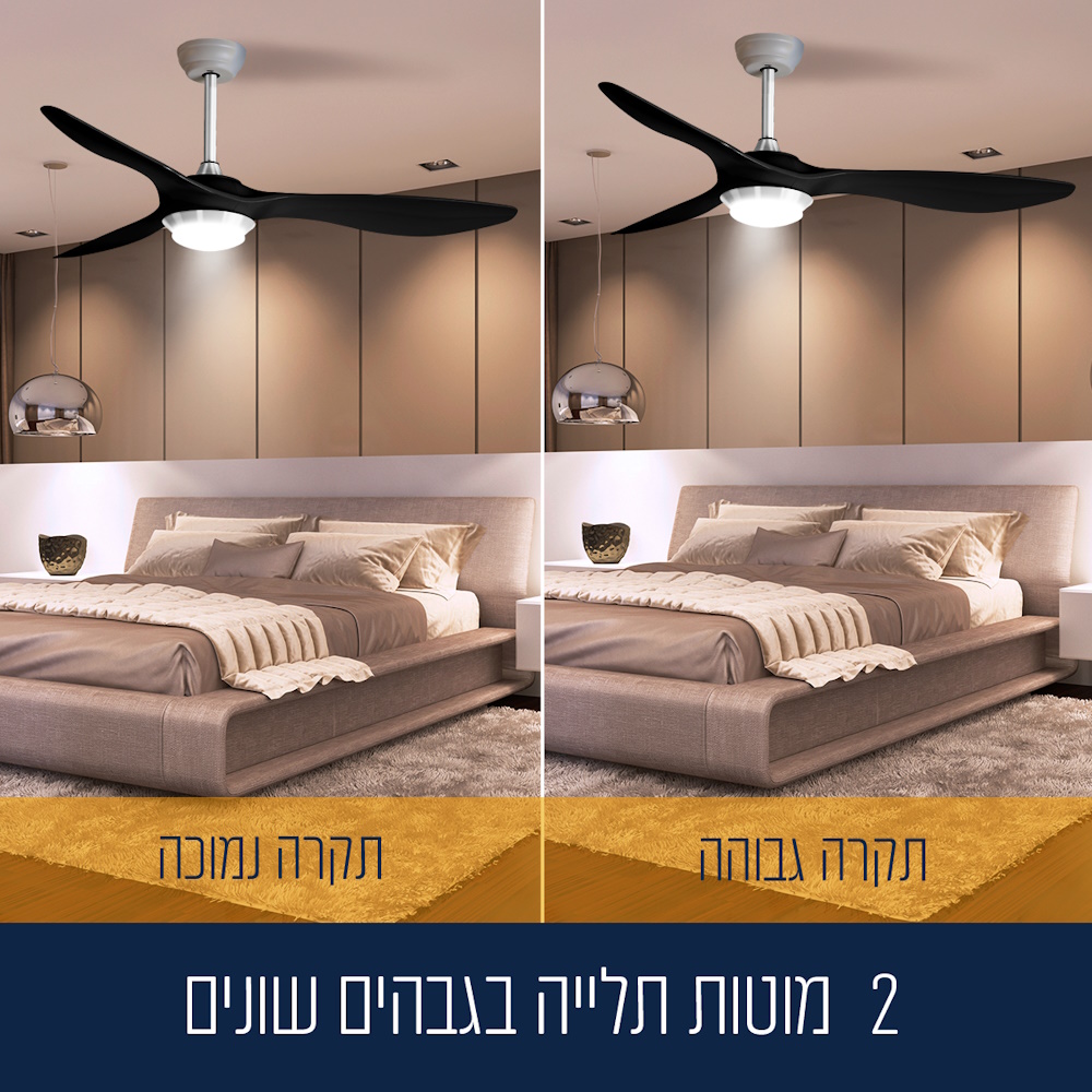 מאוורר תקרה דקורטיבי 52 כולל שלט ותאורת לד arrow 40w