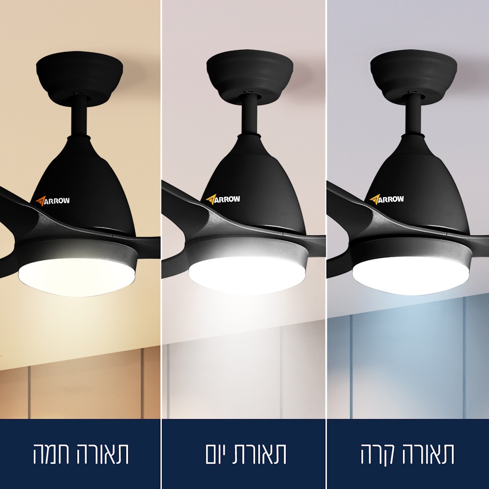 מאוורר תקרה דקורטיבי 48 כולל שלט ותאורת לד arrow 18w