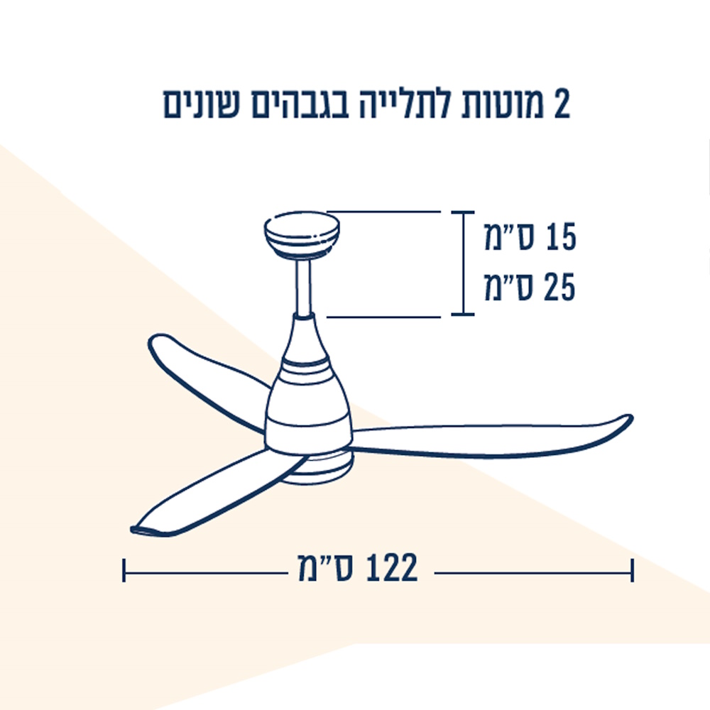 תמונה של מאוורר תקרה דקורטיבי 48 כולל שלט ותאורת לד arrow 18w