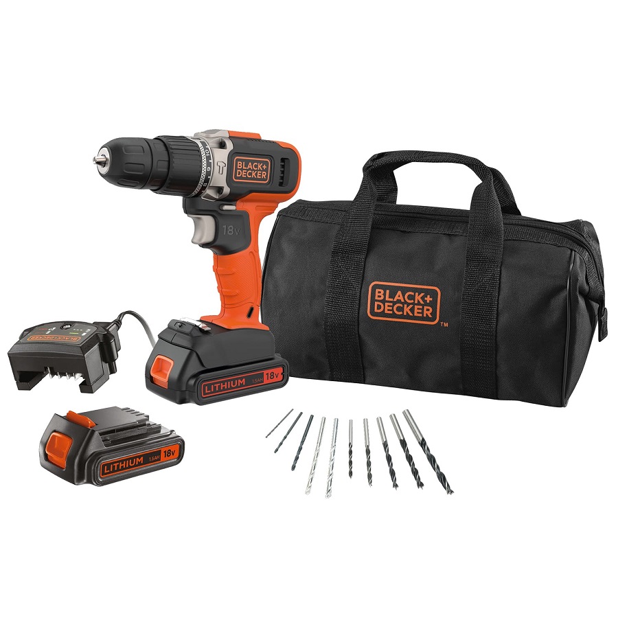סט מברגה מקצועית 18v רוטטת כולל 10 מקדחים black&decker