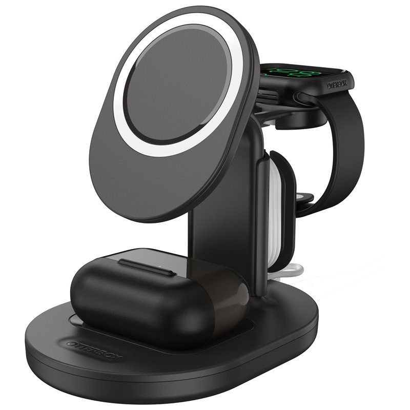 מעמד 3 ב-1 לטעינה אלחוטית מהירה ב-OtterBox MagSafe &lrm;Multi-Device Wireless Charging Stand - Black