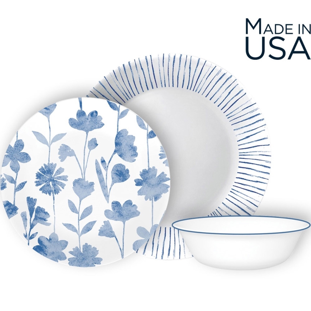 סט צלחות 18 חלקים ל-6 סועדים Corning By Corelle &lrm;Botanical Stripes z13118fl