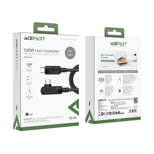 תמונה של כבל טעינה וסנכרון זוויתי usb-c ל-acefast 100w usb-c