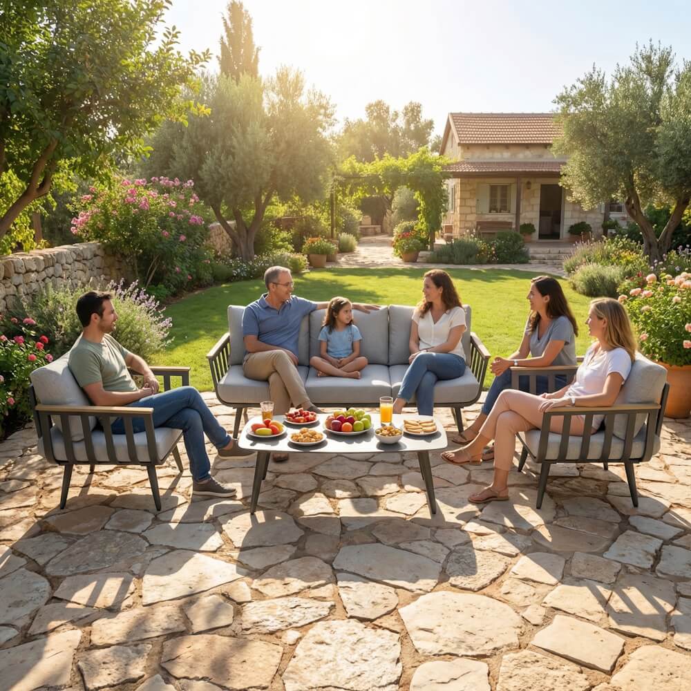 מערכת ישיבה לגינה 2+1+1 כולל שולחן Australia Garden &lrm;Santorini - אפור פחם