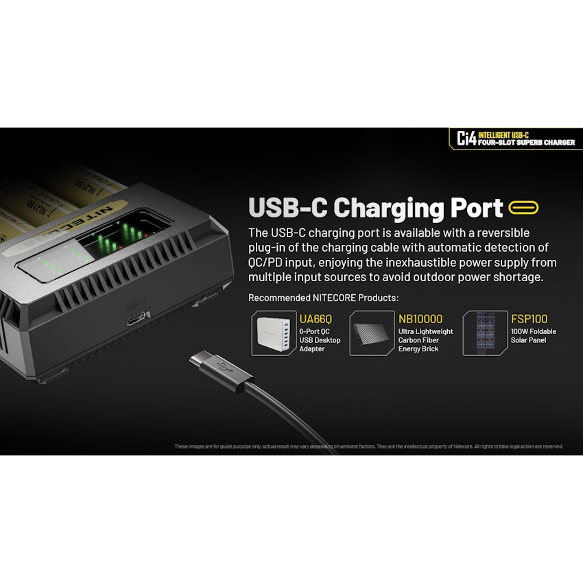 תמונה של מטען usb ל-4 סוללות nitecore