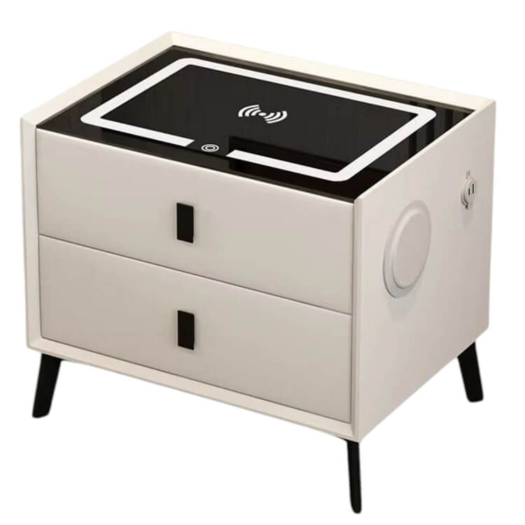שידה חכמה משולבת משטח טעינה ורמקול - 2 מגירות Multi Garden &lrm;MG-69 שמנת