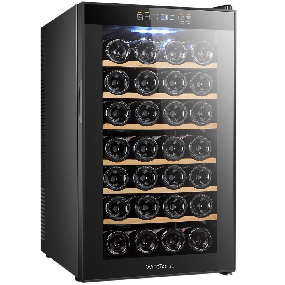 מקרר יין דיגיטלי כולל מדפי עץ - 28 בקבוקים WineBar &lrm;CW-70L+