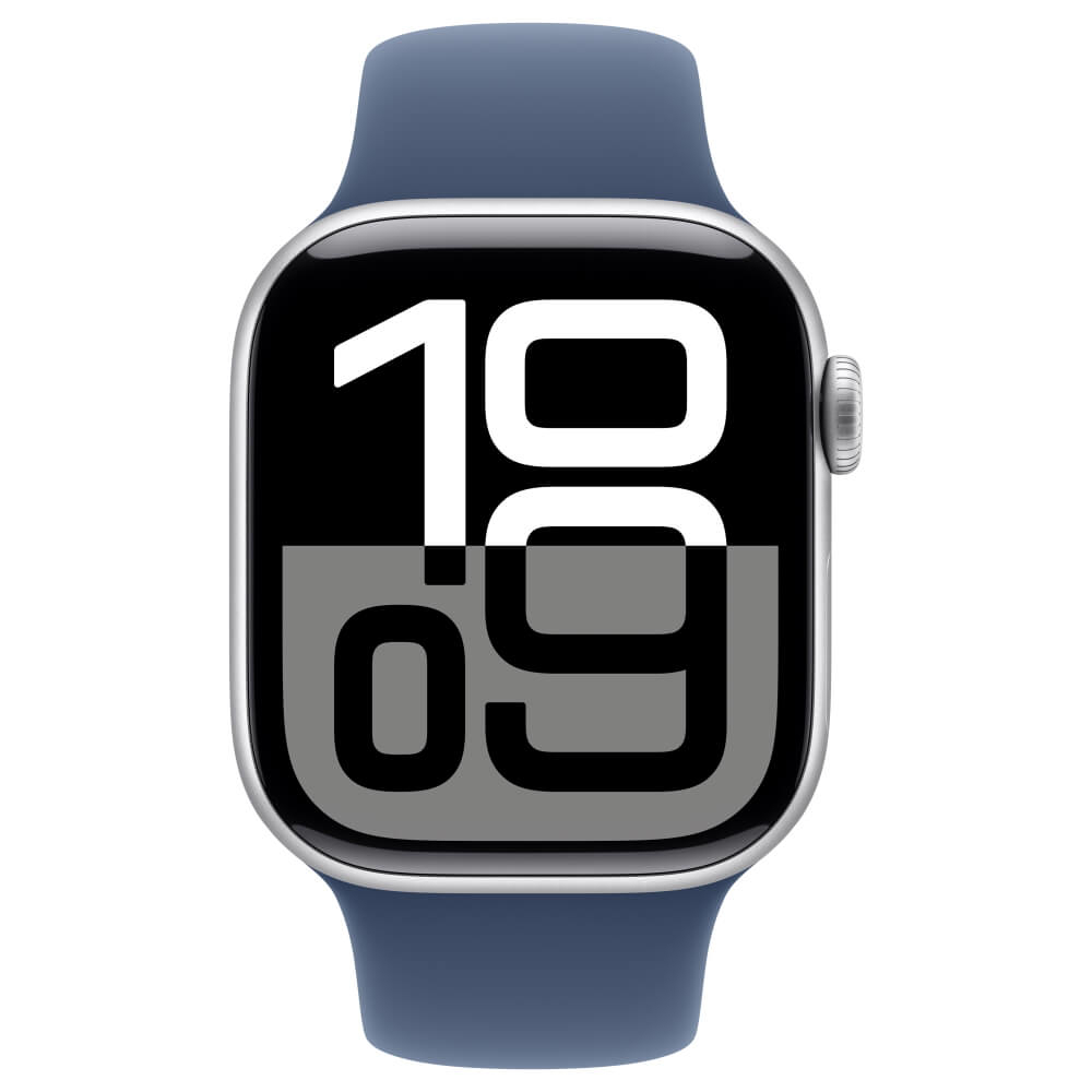 apple watch series 10 gps 42mm - silver aluminium case with denim sport band - s/m יבואן רשמי apple