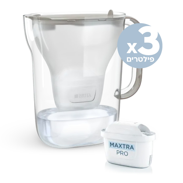 סרטון - קנקן לסינון מים - 2.4 ליטר כולל 3 פילטרים brita  בריטה  style חול ים