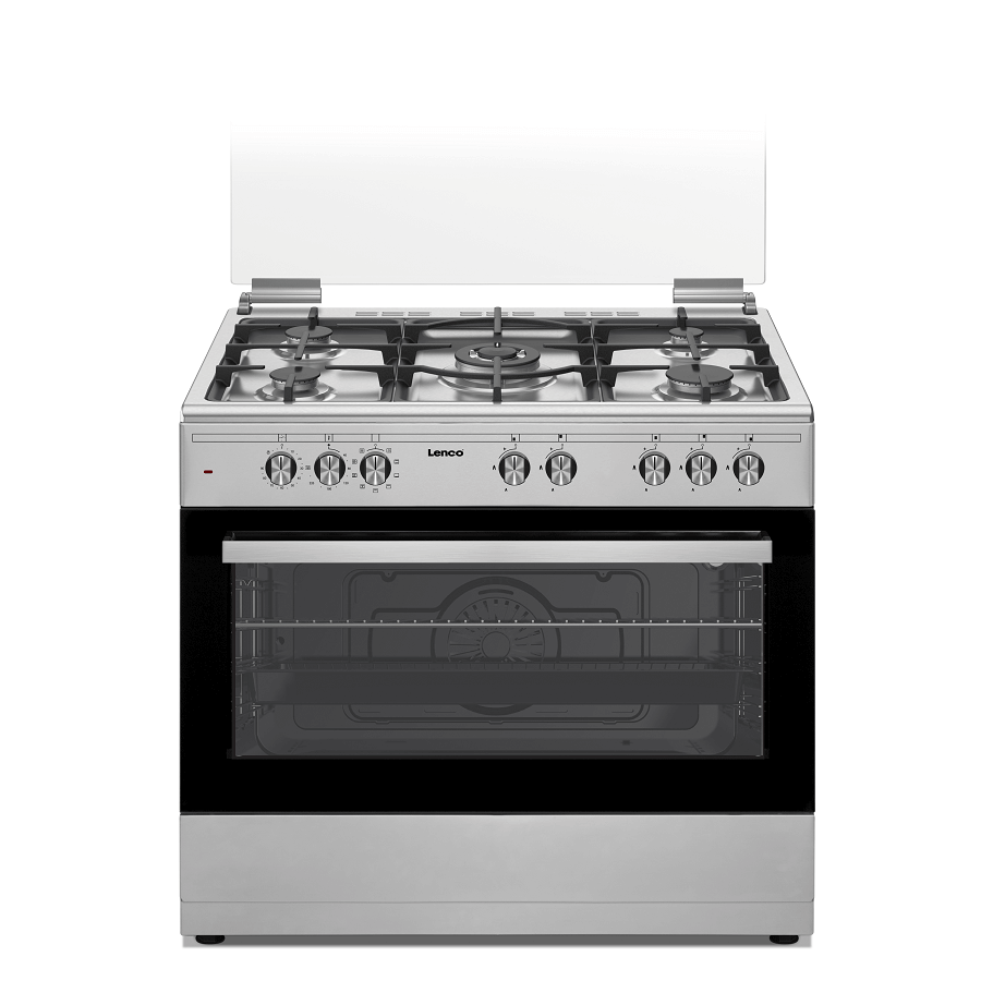 תנור אפייה משולב כיריים גז - 5 להבות Lenco &lrm;LFS-9021S כסוף