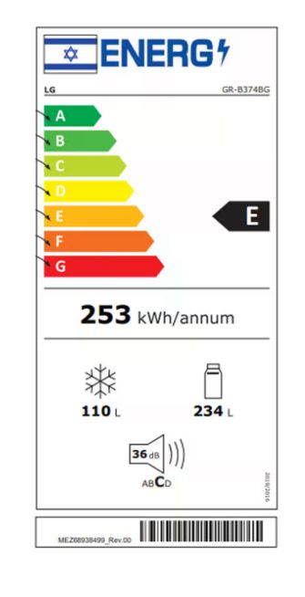 תווית אנרגיה - gr-b374bg זכוכית שחורה lg