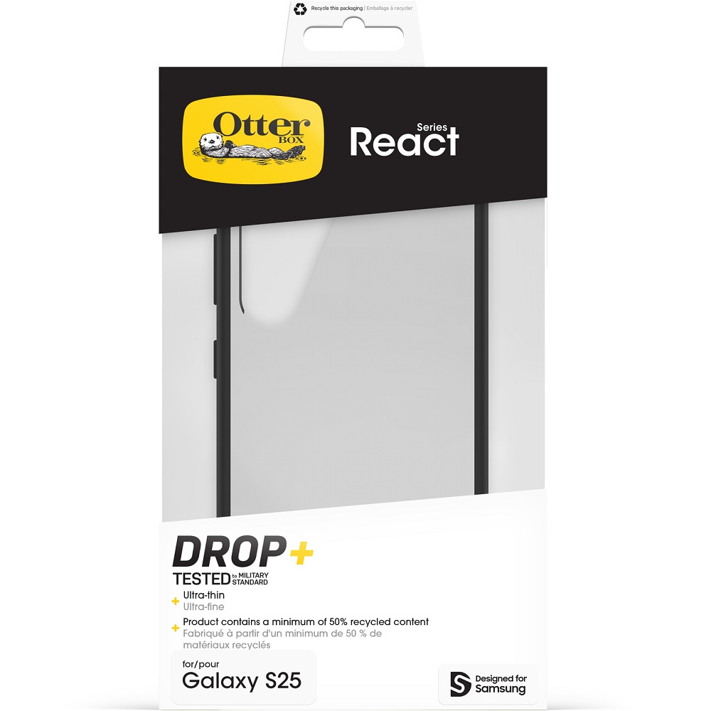 כיסוי שקוף - שחור לסמארטפון OtterBox &lrm;Galaxy S25 - React - Clear/Black