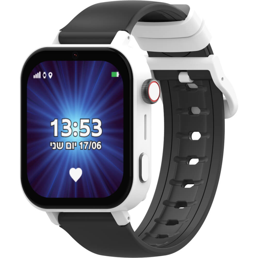 שעון חכם לילדים כולל סים מובנה Kidiwatch &lrm;KidiChat 2.1 שחור/לבן (זוג רצועות)
