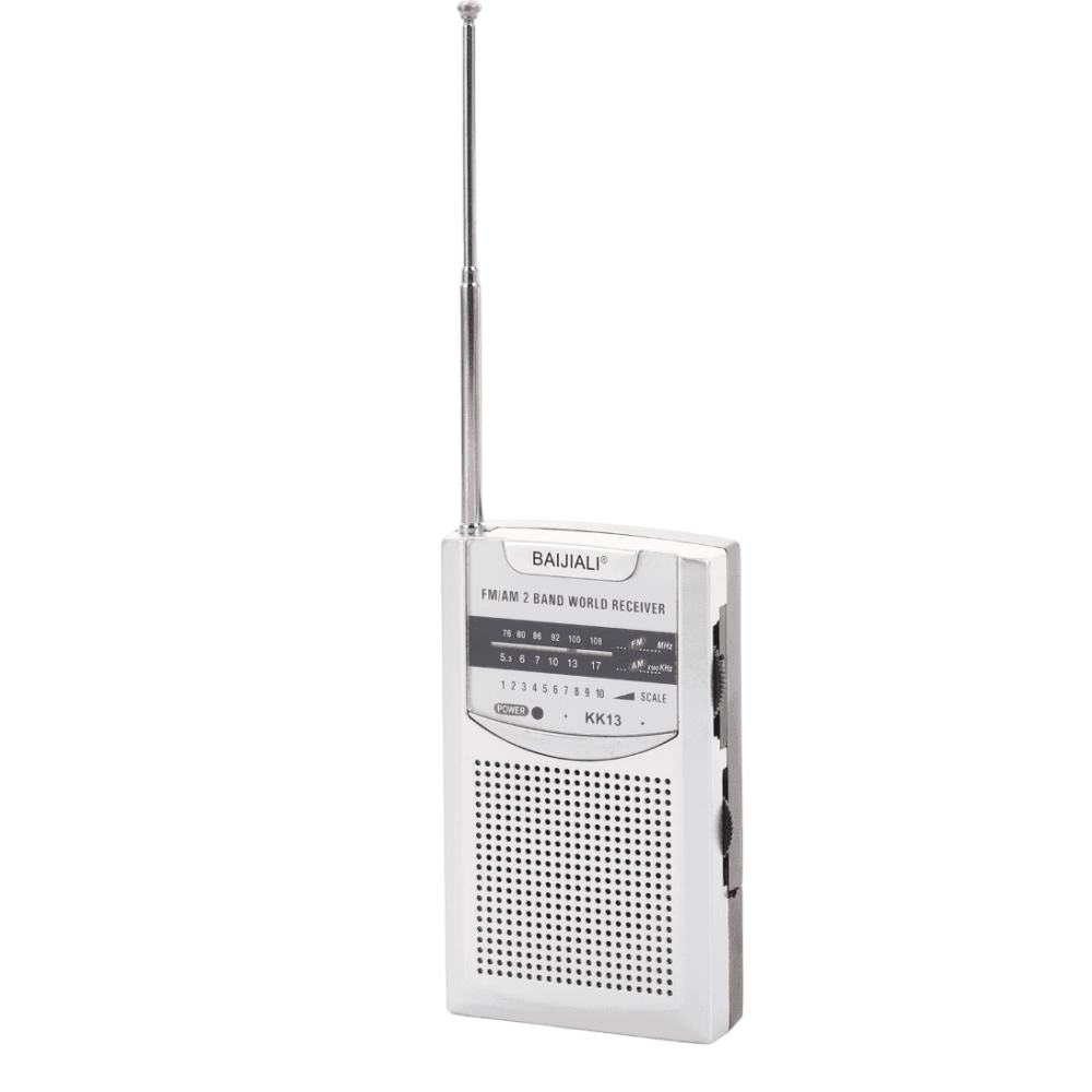 רדיו נייד טרנזיסטור AM FM אנלוגי קומקפטי BAIJIALI &lrm;כסוף