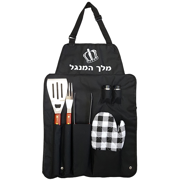 ערכת מנגל סינר כולל 7 כלים לברביקיו Tekno. &lrm;"מלך המנגל"