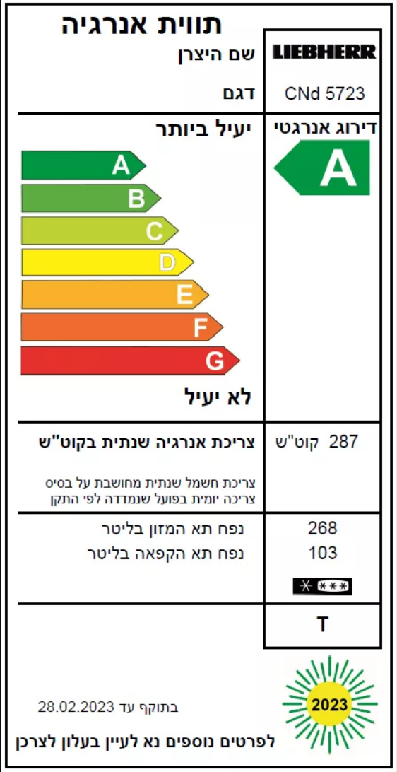 תווית אנרגיה - cnd 5723 לבן liebherr