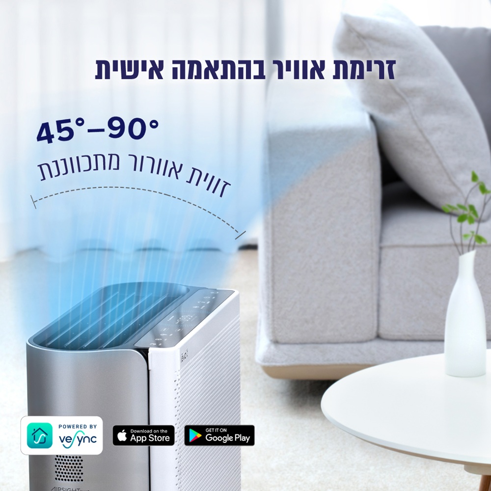 מטהר אוויר חכם לחללים גדולים כולל חיבור לאפליקציה levoit
