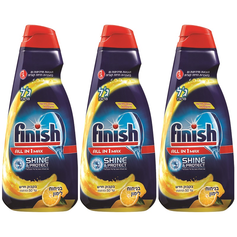 מארז 3 בקבוקי ג'ל למדיח כלים 1 ליטר Finish &lrm;ניחוח לימון