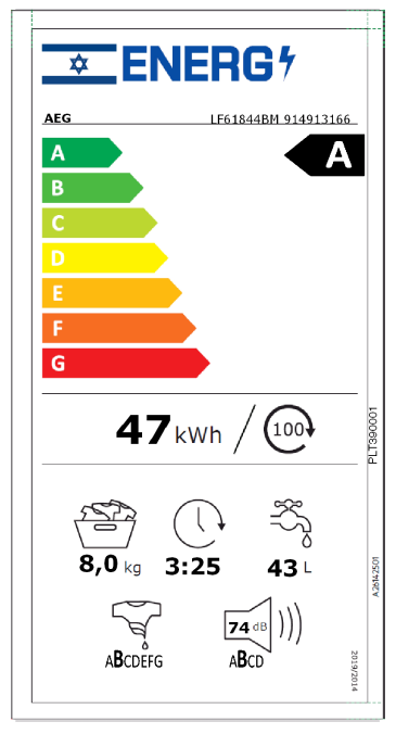 תווית אנרגיה - prosense series 6000 lf61844bm aeg