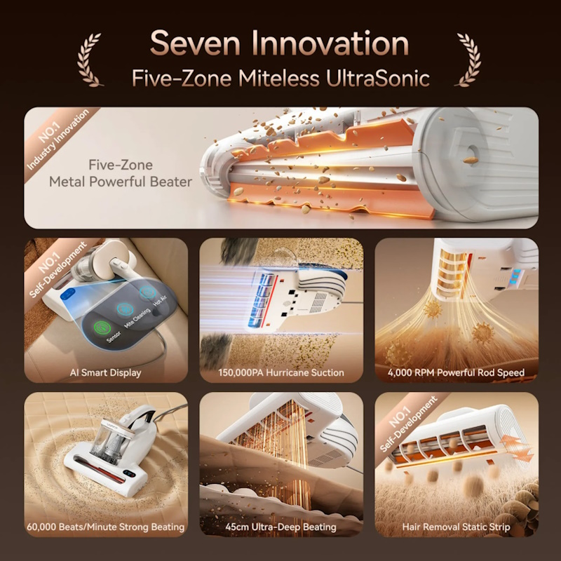 שואב מזרנים עוצמתי כולל טכנולוגיית ultrasonic משמיד קרדית האבק uwant
