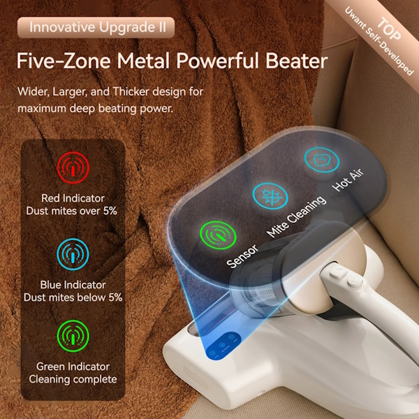 שואב מזרנים עוצמתי כולל טכנולוגיית ultrasonic משמיד קרדית האבק uwant