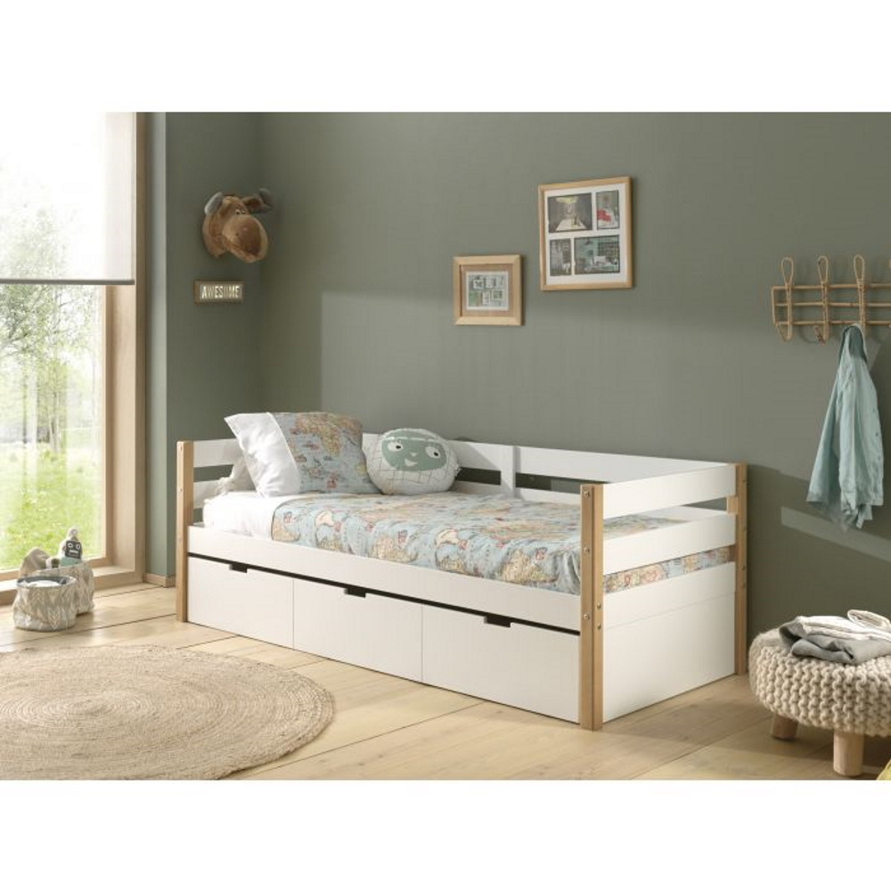 מיטת יחיד מעוצבת משולבת מיטת חבר Azza &lrm;Wood&White 90/200