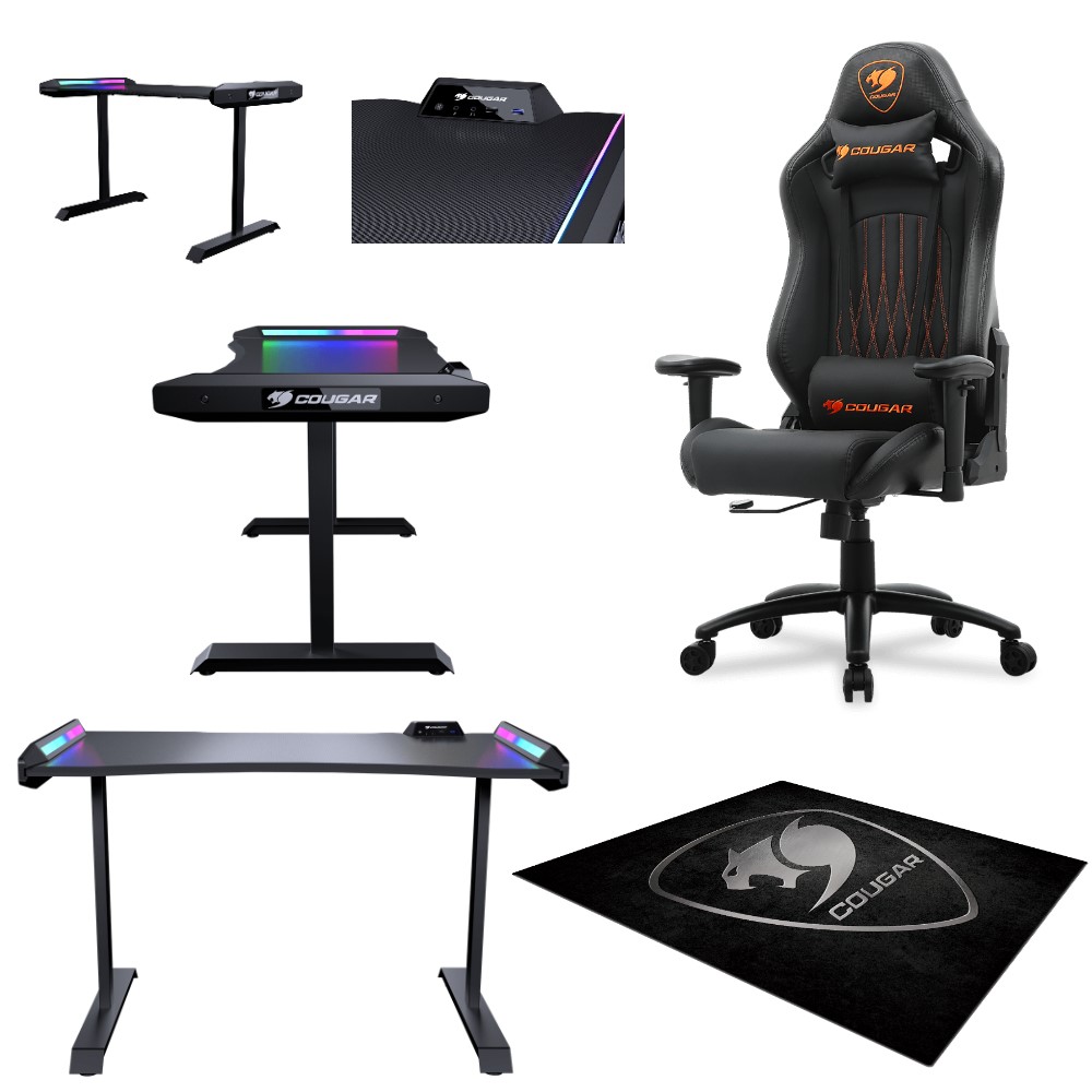 ערכת גיימינג - שולחן rgb, כיסא גיימינג ושטיח לכסא cougar