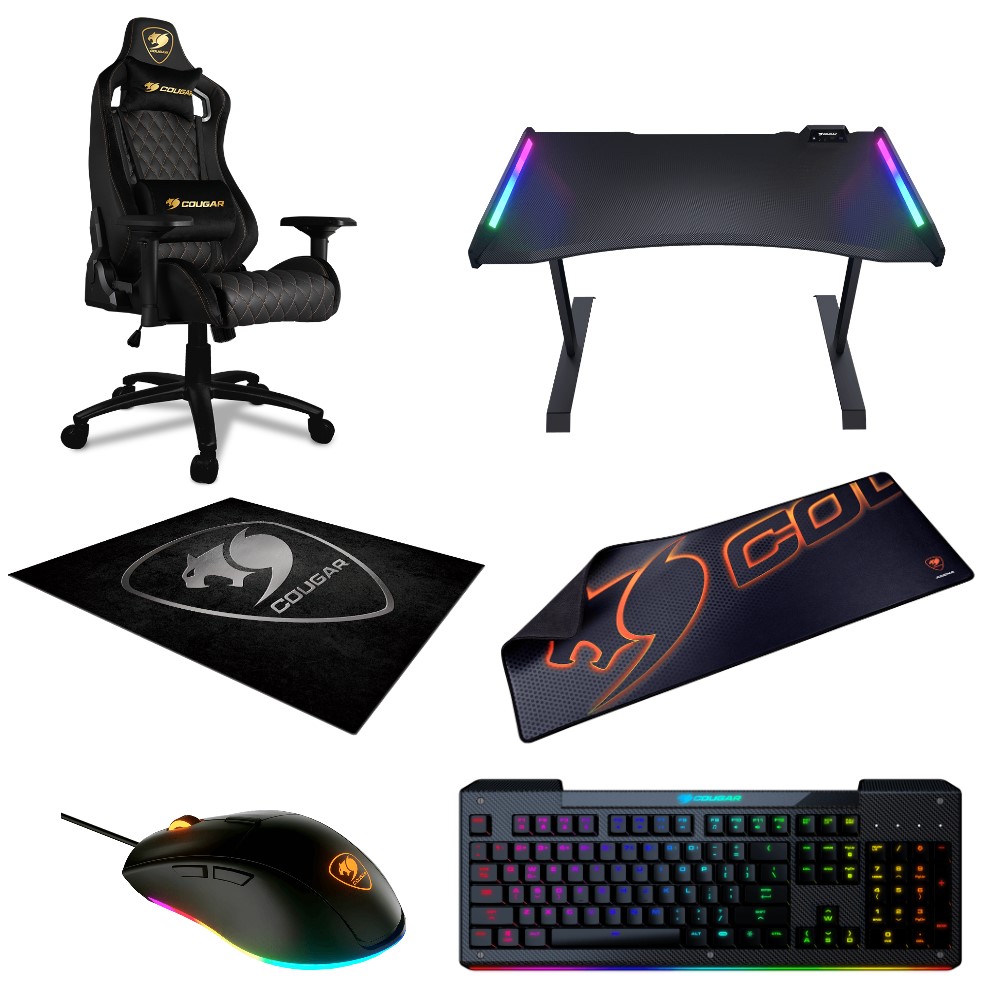 ערכת גיימינג - כסא מקצועי, שולחן RGB סט מקלדת ועכבר, שטיח ומשטח Cougar &lrm;MH-16