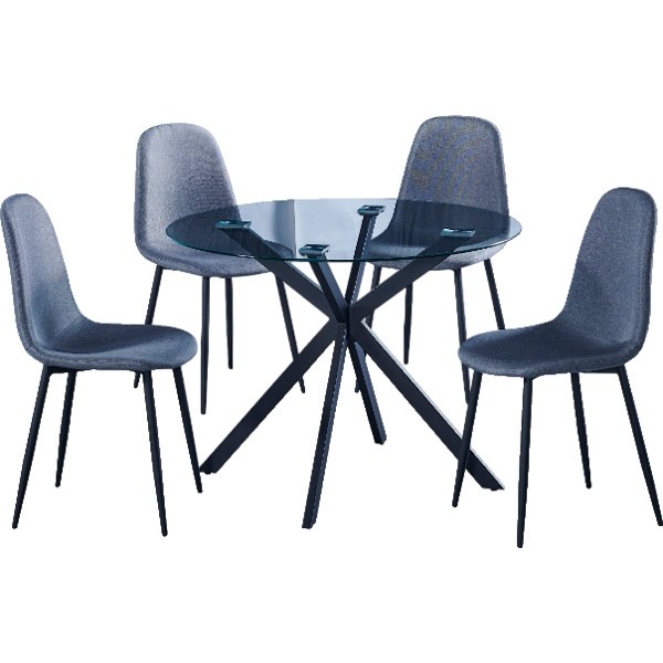 פינת אוכל מעוצבת כולל שולחן זכוכית ו-4 כסאות Homax &lrm;Odin אודין - סט שולחן וכסאות