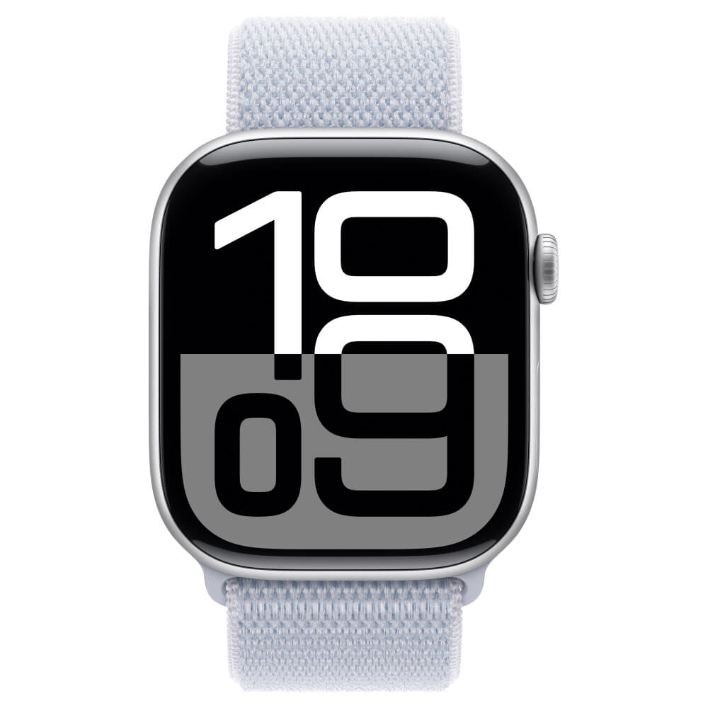 watch series 10 gps 46mm silver aluminium case with blue cloud sport loop יבואן רשמי apple