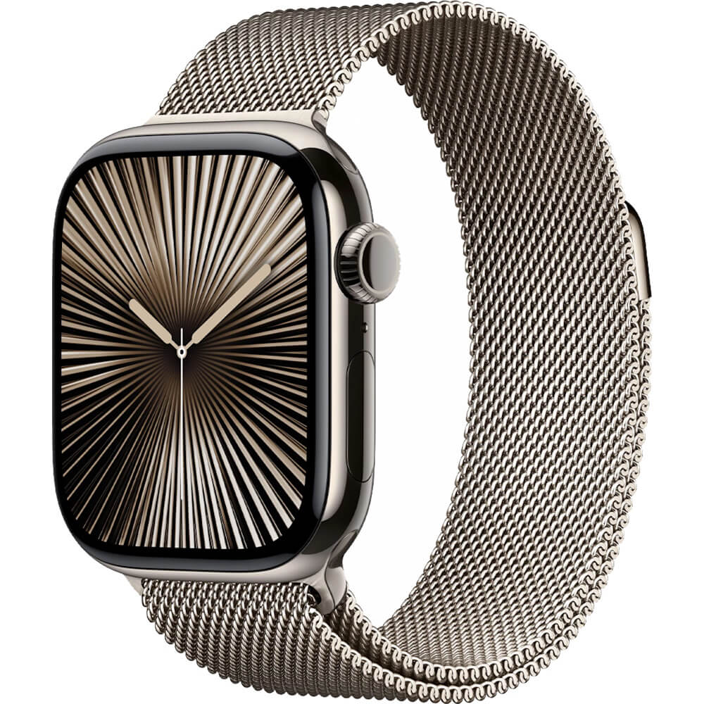 סרטון - שעון חכם 42 מ&quotמ apple  אפל  watch series 10 gps + cellular 42mm natural titanium case with natural milanese loop band