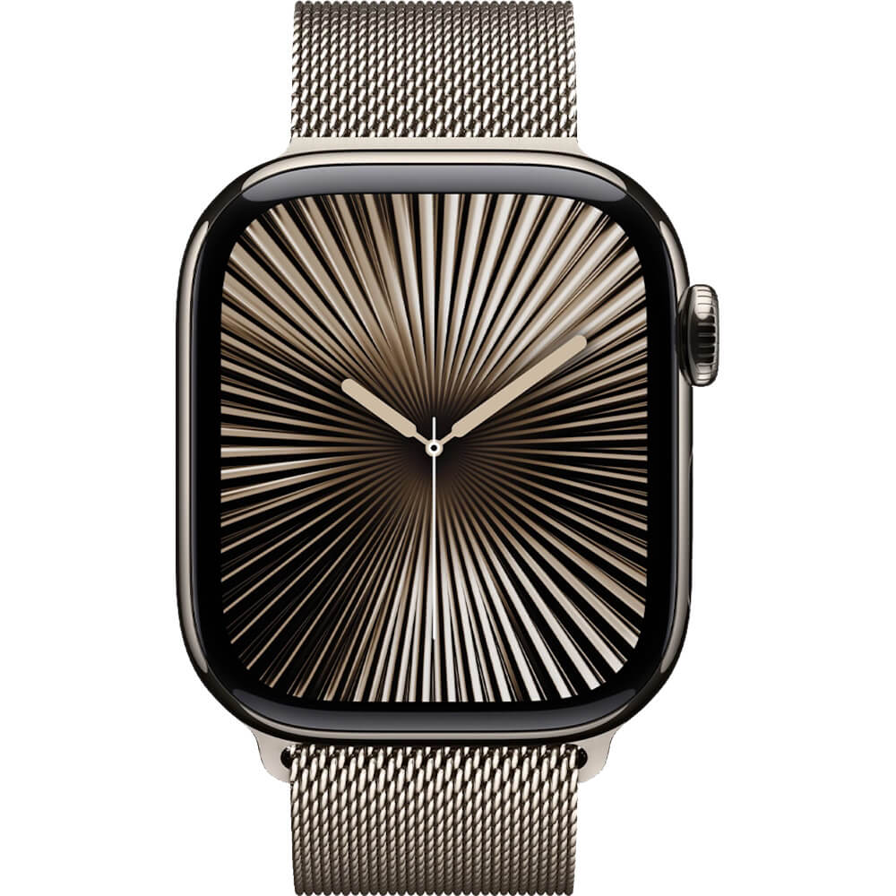 watch series 10 gps + cellular 42mm natural titanium case with natural milanese loop band apple