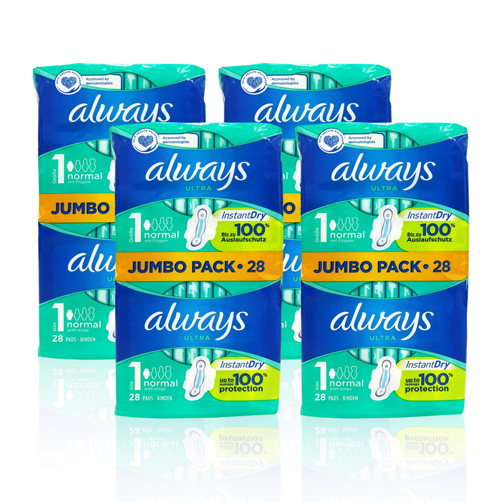 מארז 4 חבילות תחבושות וליו פק (112 יחידות) Always &lrm;Normal Plus נורמל פלוס (28 יחידות)