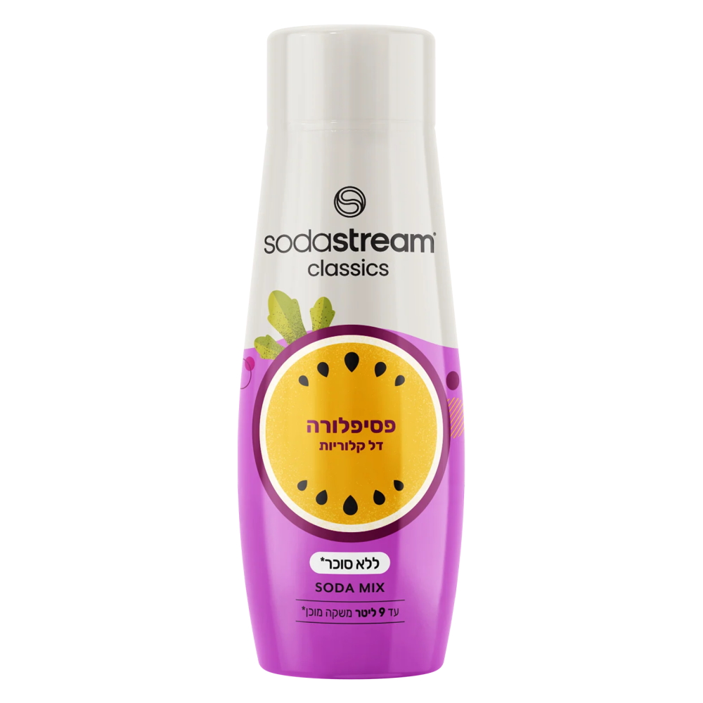סירופ ליצירת משקה מוגז בטעם למכשירי SodaStream &lrm;פסיפלורה ללא סוכר - יחידה 440 מ"ל